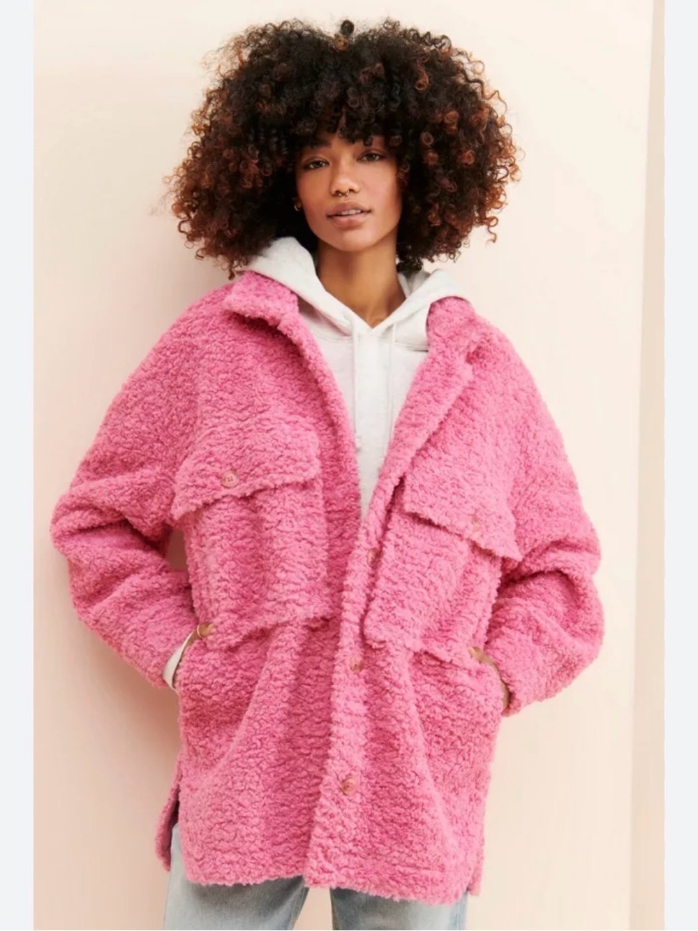 English Factory Oversized Fuzzy Shirt Jacket Coat